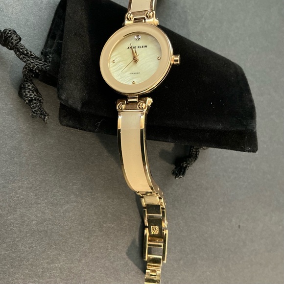 Anne Klein Accessories - Anne Klein Diamond Gold-Tone Bangle Watch – Mother of Pearl Dial Elegant